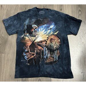 The Mountain Native American T Shirt Bald Eagle Wolf Tie Dye Large